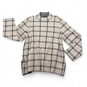 Mock Neck Sweater 3X Vintage Style Cream Black Grid Pattern Kempson Soft Girl